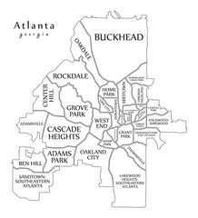 Modern City Map - Atlanta Georgia city of the USA with neighborhoods and titles outline map