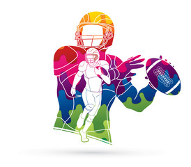 Group of American football player, Sportsman action, sport concept designed using colorful graphic vector.