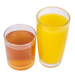 Two glasses of fresh orange and apple juice isolate