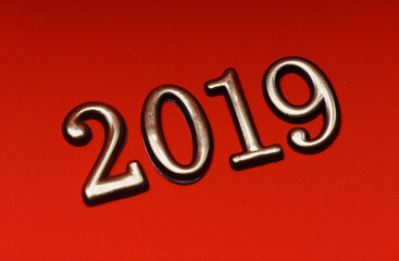 Greeting Card Design Template Gold 2019 on Red Lettering