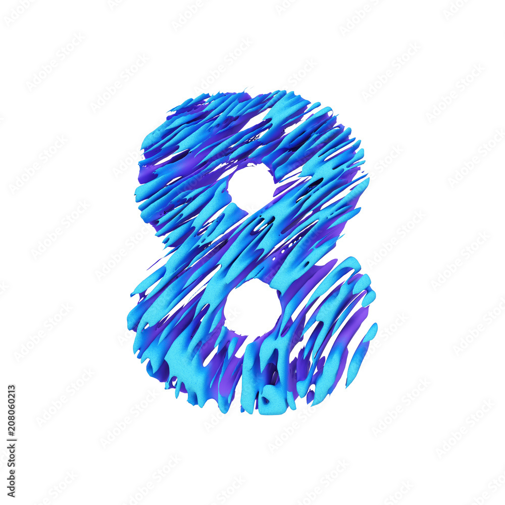 Poster Alphabet number 8. Grungy font made of brushstrokes. 3D render isolated on white background.