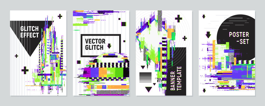 Posters Set With Glitch Effect