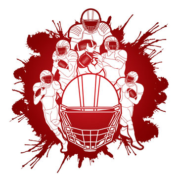 Group of American football player, Sportsman action, sport concept designed on splatter blood background graphic vector.