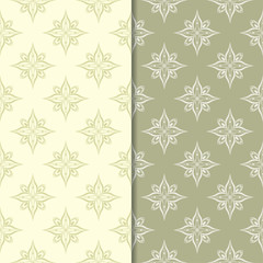 Olive green floral backgrounds. Set of seamless patterns