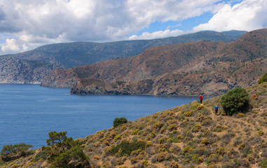 Fototapeta premium sea shores and islands against the background of the sea and sky along Carian path. Peninsula of the Datca. Turkey
