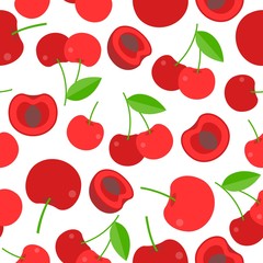 Seamless pattern cherries, flat design for wallpaper, wrapping paper, backgrpund