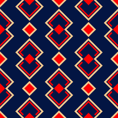 Geometric blue seamless pattern. Red and beige print 