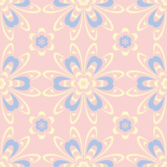 Fototapeta na wymiar Floral pale pink seamless background. Floral pattern with light blue and yellow elements