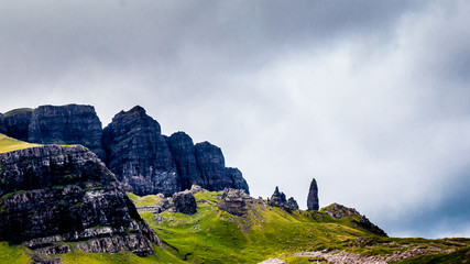 Old man of Storr, Scottish highlands in a cloudy morning - Scotland, UK