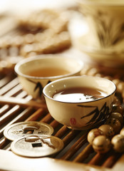 Piala with tea in Chinese style. Shallow depth of field,