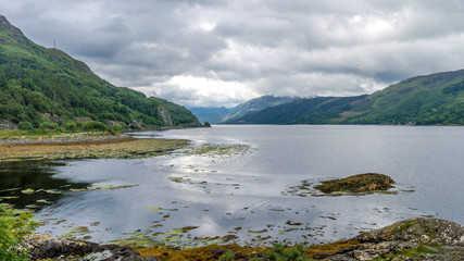 Obraz premium A view of Loch Duich from the Eilean Donan Castle, Scotland, United Kingdom
