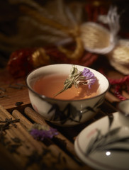 Piala with tea in Chinese style. Shallow depth of field,