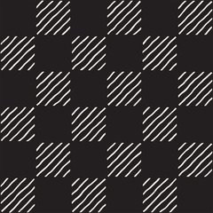 Hand drawn seamless repeating pattern with checker lines tiling. Grungy freehand background texture.