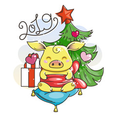 Cute cartoon pig in love. Symbol of New 2019 Year