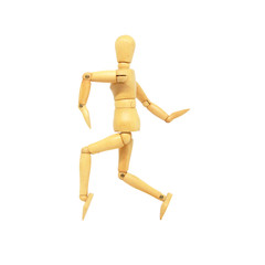 Wooden Manikin Action Model Human on a white background and Clipping path.