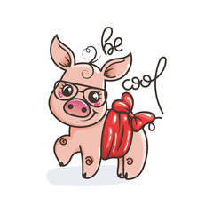 Cute cartoon baby pig in a cool sunglasses