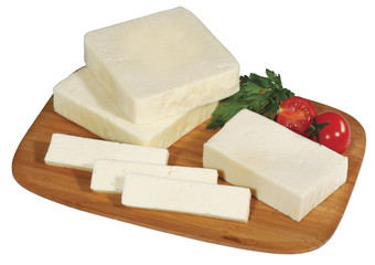 cheese on wooden board isolated on white
