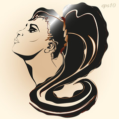 Girl with magnificent hair
Profile a young woman with closed eyes with a fantastic hair style graphic modernist

