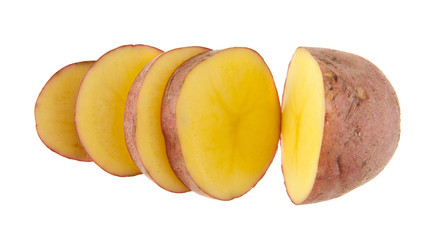 cut potatoes isolated on white background