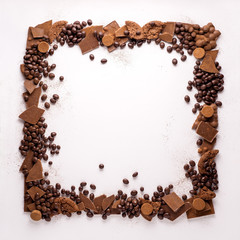 Chocolate frame / Creative concept photo of frame made of chocolate on white background.