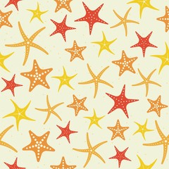 Fototapeta na wymiar Starfish seamless pattern, summer sea life theme