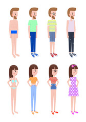 Fototapeta premium Girl and Guy in Summer Clothes Stands in Profile