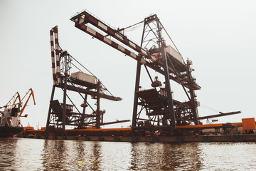 Fototapeta na wymiar Huge gantry cranes. Port of Burgas