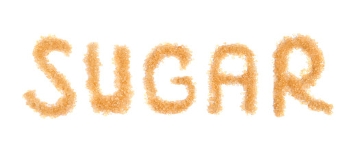  word sugar from cane sugar on white background