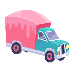 Cargo Truck with Glazed Container Cartoon Vector