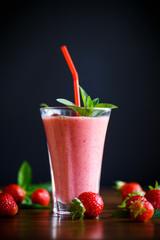 strawberry fresh sweet smoothies in a glass