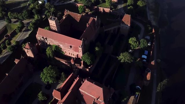 Aerial: The Castle of Malbork in Poland, summer time