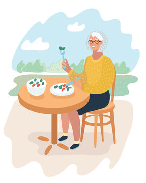 Elderly woman taking her meal