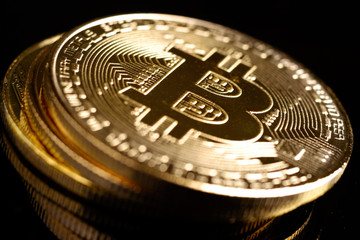 Fototapeta na wymiar Bitcoin closeup - cryptocurrency 