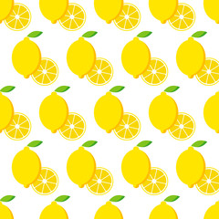 Seamless pattern with lemon. Lemons on white background. Cute cartoon. Summer garden. Lemon jam. Vector illustration. Textile rapport.
