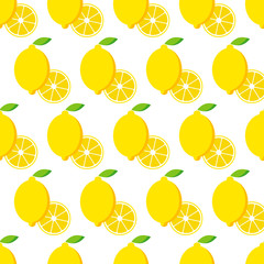 Seamless pattern with lemon. Lemons on white background. Cute cartoon. Summer garden. Lemon jam. Vector illustration. Textile rapport.