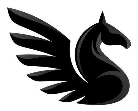 Black Pegasus on a white background