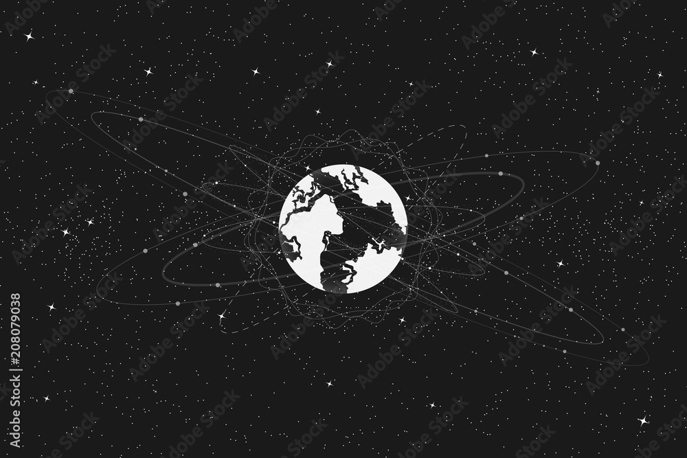Poster universe planet abstract black and white concept.earth planet background with starry.vector and illu