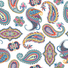 Seamless paisley pattern. Oriental  design for fabric, prints, wrapping paper, card, invitation, wallpaper. Vector illustration