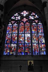 Kirchenfenster mit christlichen Motiven, Heilig-Kreuz-Münster, Baubeginn um 1315, Schwäbisch...