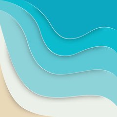 Abstract blue sea and beach summer background with paper waves