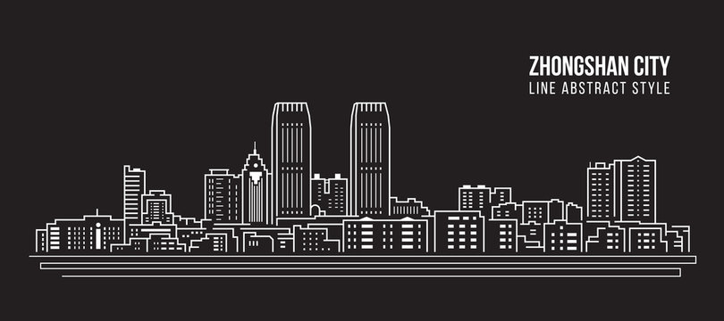 Cityscape Building Line art Vector Illustration design - Zhongshan city