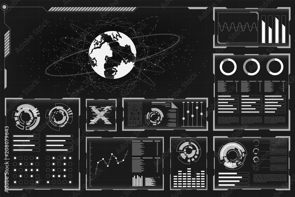 Poster hud panel ui business.futuristic abstract technology background.icon symbol circuit.black and white 