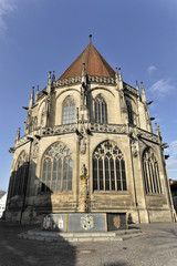 Fototapeta na wymiar Heilig-Kreuz-Münster, Ansicht von Osten, erbaut zwischen 1210 und 1230, Schwäbisch Gmünd, Baden-Württemberg, Deutschland, Europa