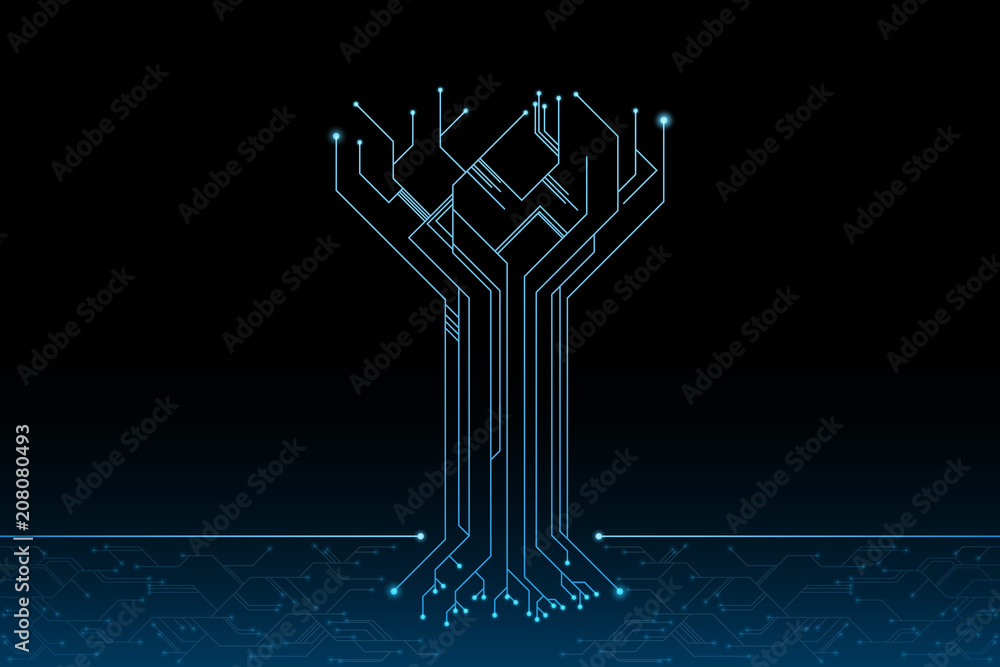 Fototapete tree of future in futuristic design concept.element of digital ui.vector and illustration