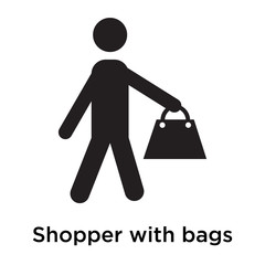 Shopper with bags icon vector sign and symbol isolated on white background, Shopper with bags logo concept