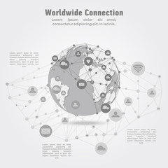 Worldwide network connection. World map points and lines concept of global business, international meaning. Internet technology. Vector illustration