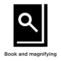 Book and magnifying icon vector sign and symbol isolated on white background, Book and magnifying logo concept
