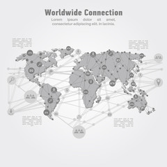 Worldwide network connection. World map points and lines concept of global business, international meaning. Internet technology. Vector illustration