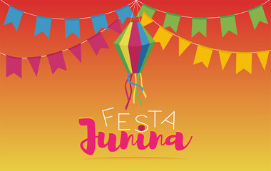 Festa Junina vector background. June feast brazilian traditional festival.
