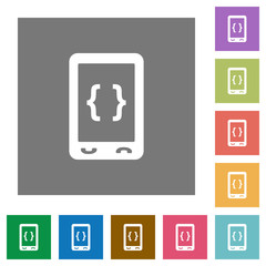 Mobile software development square flat icons